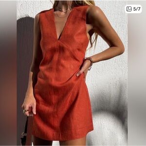 Commense V-Neck Mini Dress in Rust